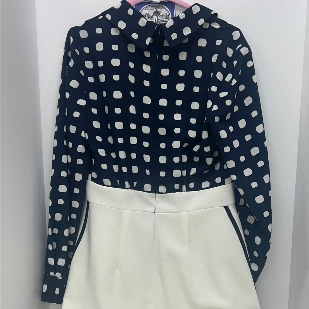 Navy Blue and White Polka Dot Jumpsuit Size 6 - Picture 6 of 14